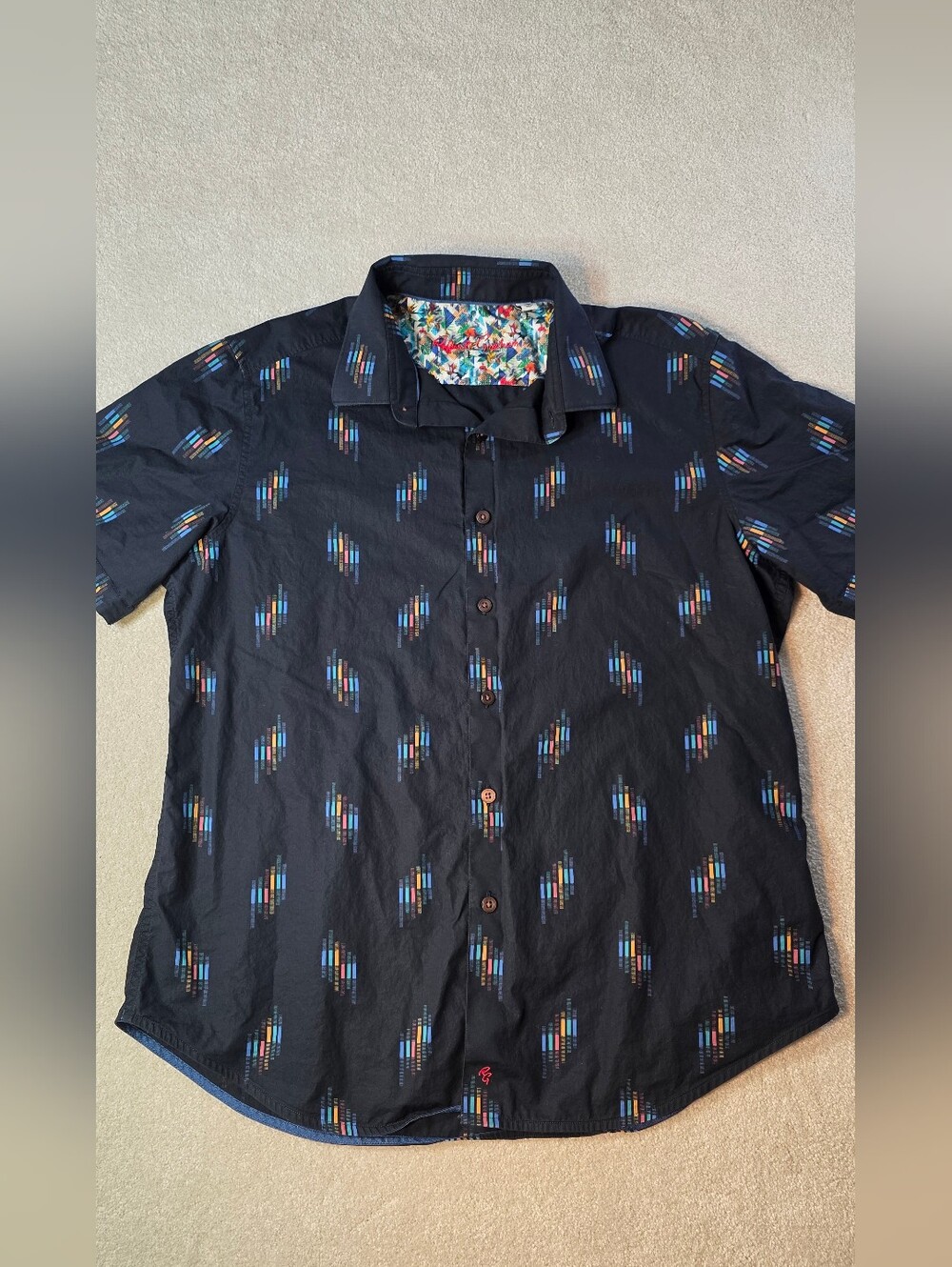 Robert Graham Geometric Short Sleeve Graphic Botton Down Shirt Mens XL